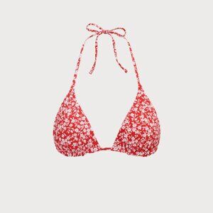 Red Reversible Floral Halter Bikini Top Size Extra Small